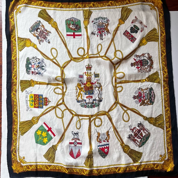 Holt Renfrew Vintage Silk Scarf Canadian Provinces Coat of Arms 34” Square - Picture 11 of 11